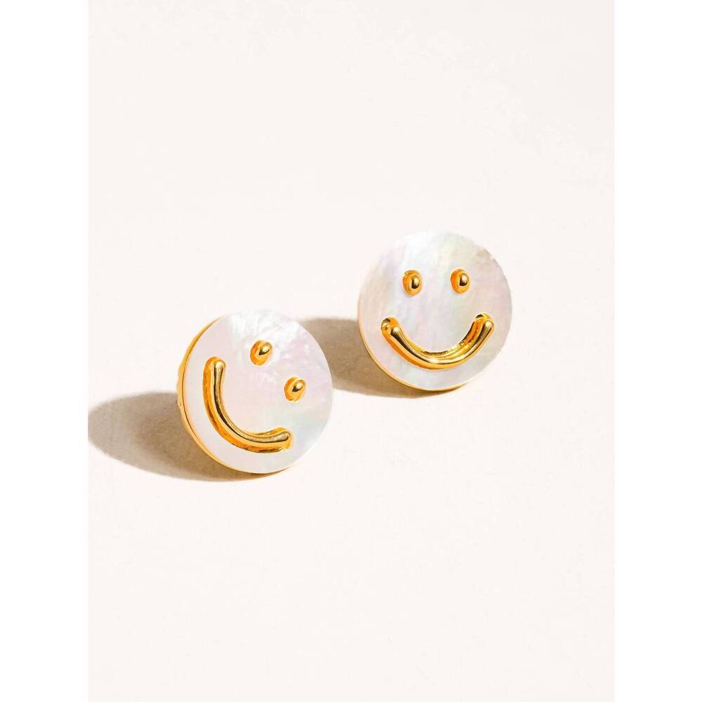 NEW FLANERIE BY MAIQ women's cecil smiley face studs earrings in yellow gold
